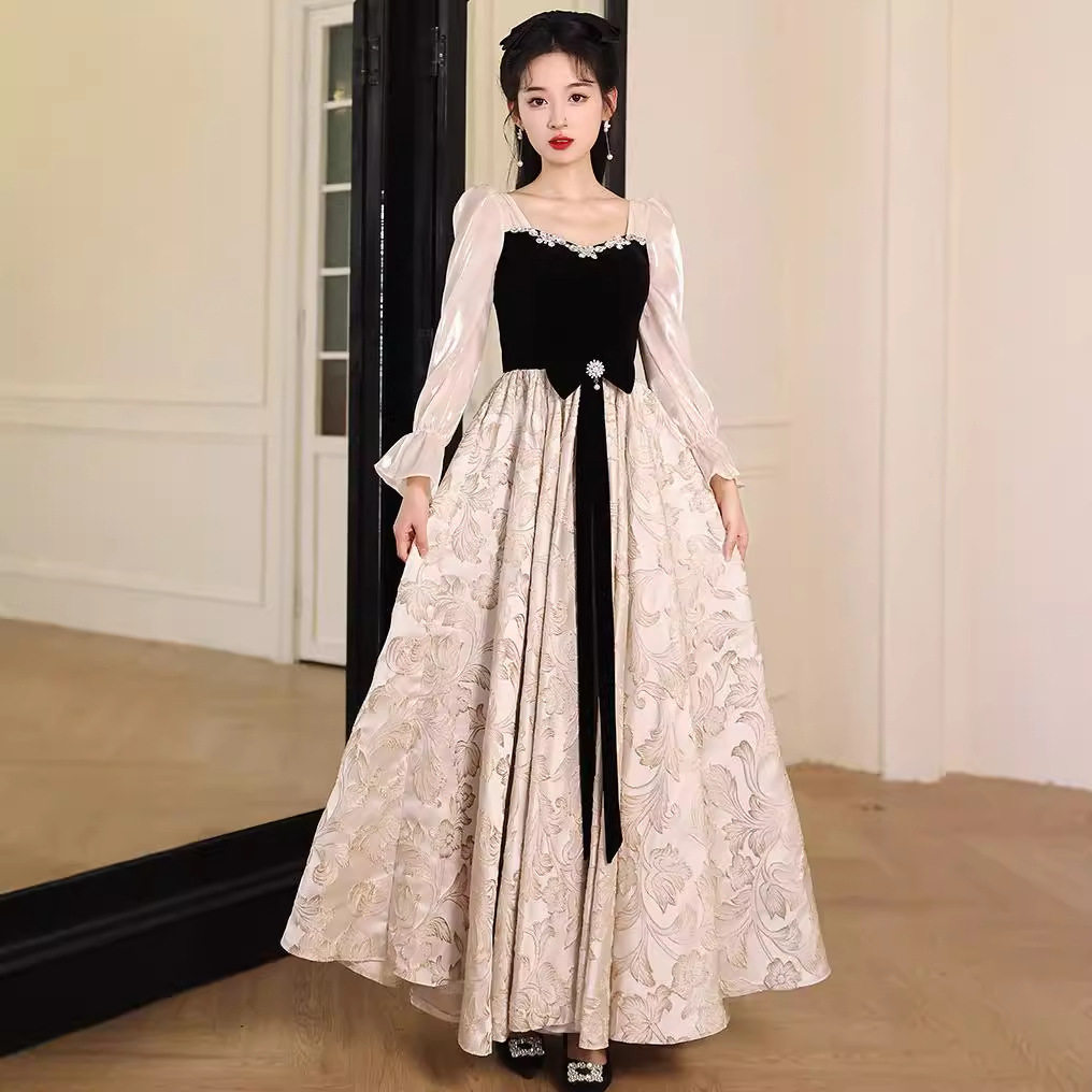网纱长袖晚礼服女2026新款夏季宴会奢华感气质长款艺考成人连衣裙