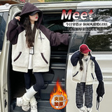 女童连帽卫衣外套夹棉加厚秋冬款2025新款中大童拼色棒球服棉衣潮，童装外套，祺儿童装