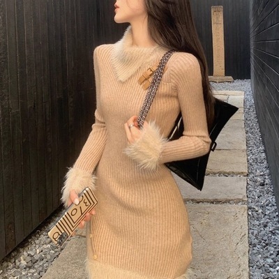 针织连衣裙打底秋冬女显瘦收腰级感小个子小香风气质包臀毛衣裙