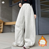女童加绒卫裤秋冬2025年新款中大童脚口抽绳弯刀裤休闲阔腿裤长裤，童装裤子，祺儿童装