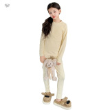 女童秋衣套装2025年冬季新款休闲纯色保暖内衣中大童软糯上衣裤子，童装家居服（睡衣），祺儿童装