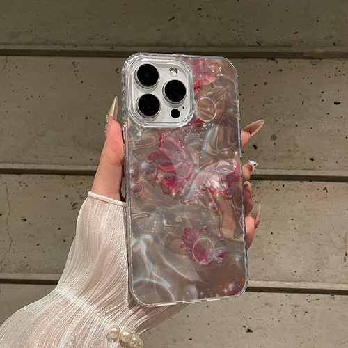 Water ripple pink butterfly case适用iphone 11 12 13 14 15 16 plus 17 pro max