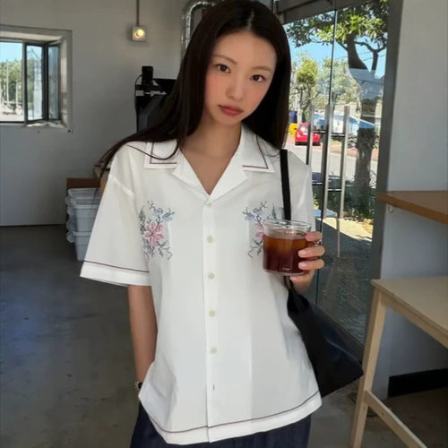 brendabrenden短袖棉宽松衬衫女