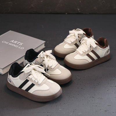 百搭软底男童德训鞋女童鞋中大童休闲鞋2025冬季新款加绒二棉板鞋