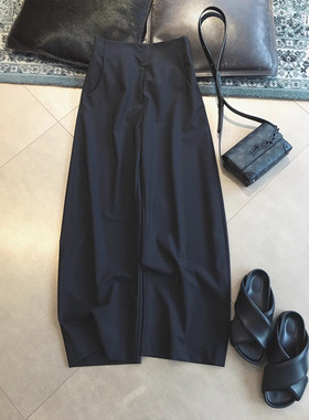 2025年秋季新款黑色腰茧型立裁香蕉别致阔腿长裤女弯刀裤高腰百搭