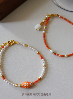 原创国潮风新中式个性淡水珍珠锆石铃兰花手链女百搭小众简约手串