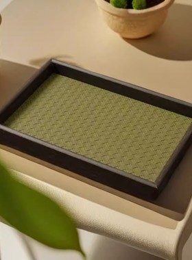 木质托盘轻奢饰品收纳戒指项链托盘皮革竹绿色复古桌面展示货盘