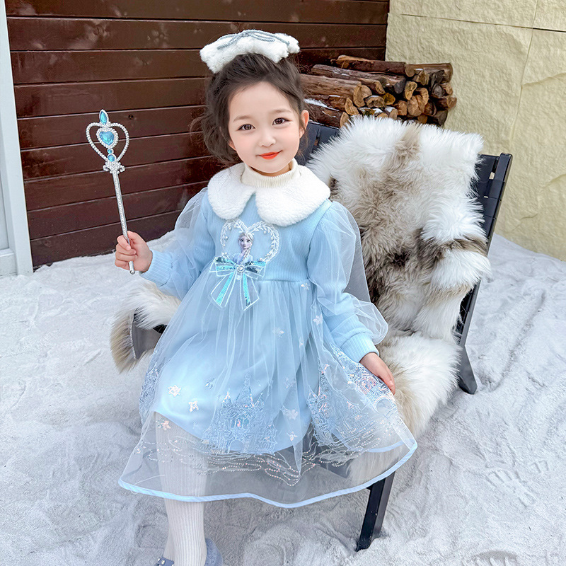 女童连衣裙秋冬2025新款儿童洋气女加绒保暖卡通公主冬装裙子P81，童装连衣裙，祺妙童装