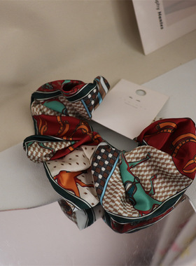 suu 复古 港风韩国东大门缎面印花大肠发圈气质网红扎头发头绳