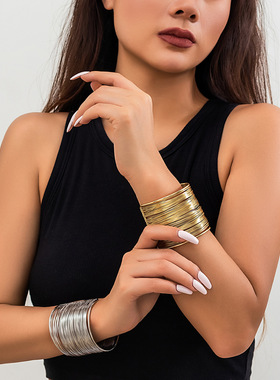 欧美跨境饰品 金属风拉丝开口女士电镀手镯  个性甜酷风简约手链