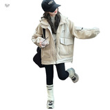 女童夹棉加厚外套2025年冬季新款中大童拼接夹克衫休闲棉服大口袋，童装棉衣，祺儿童装