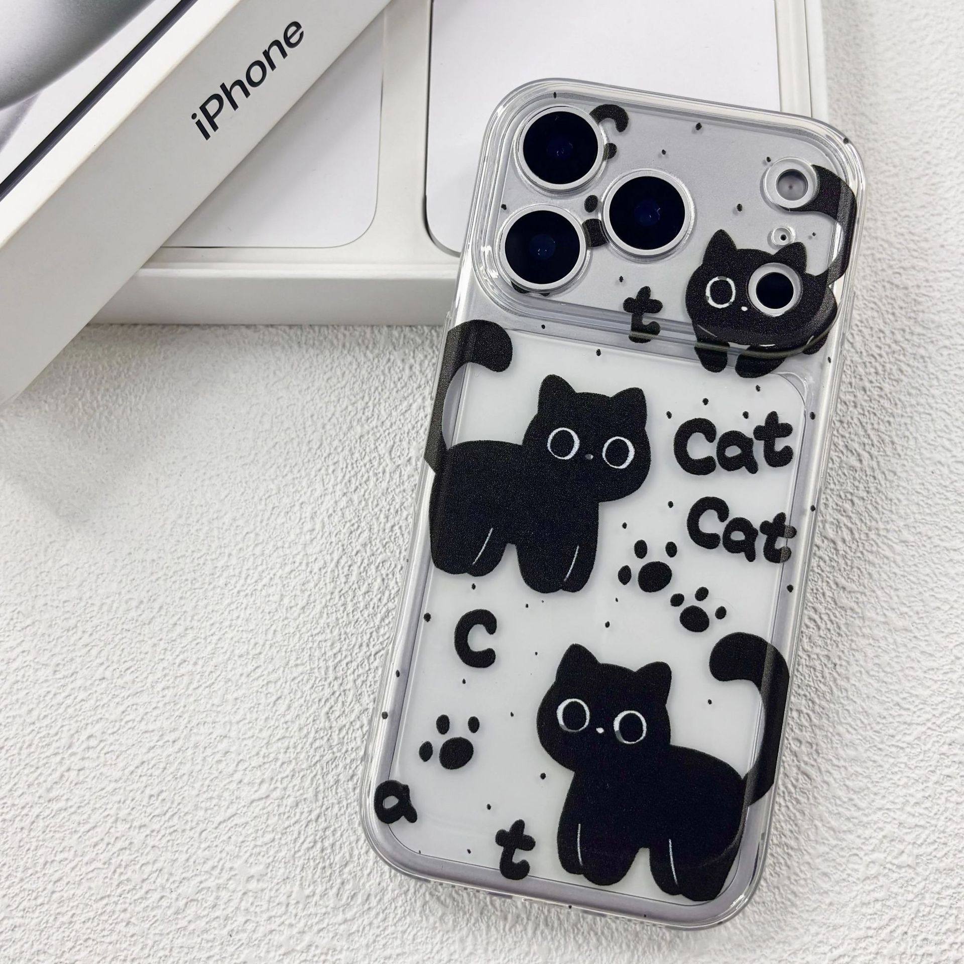 泼墨英文黑猫透明tpu苹果iPhone