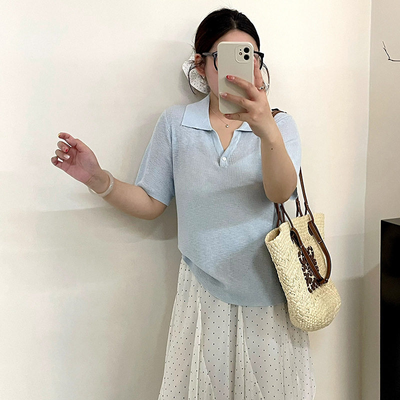 大码女装25007百搭休闲polo领上衣2026夏款胖mm薄款针织短袖t恤女