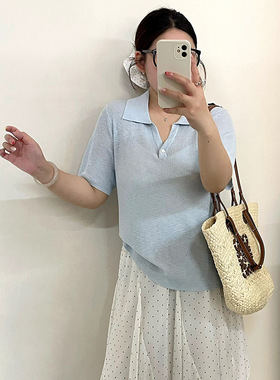 大码女装百搭休闲polo领上衣2026夏款胖mm薄款针织短袖t恤女