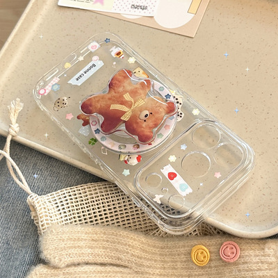 Cartoon Journal Style Bear Clear Magnetic Kickstand Phone Case 适用 iPhone 17 Pro Max 17 16 15