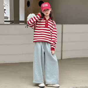 女童条纹毛衣2025年秋季新款加厚半拉链针织衫中大童休闲长袖上衣图片