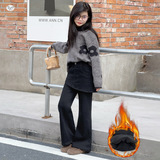 女童加绒屁帘牛仔裤2025年秋冬新款中大童时尚微喇裤修身长裤休闲，童装裤子，祺儿童装