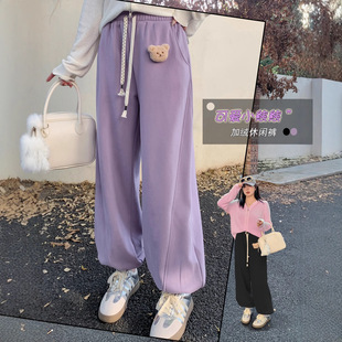 显瘦宽松加绒休闲软糯垂感运动200胖MM裤 新韩版 子 冬季 260斤特大码
