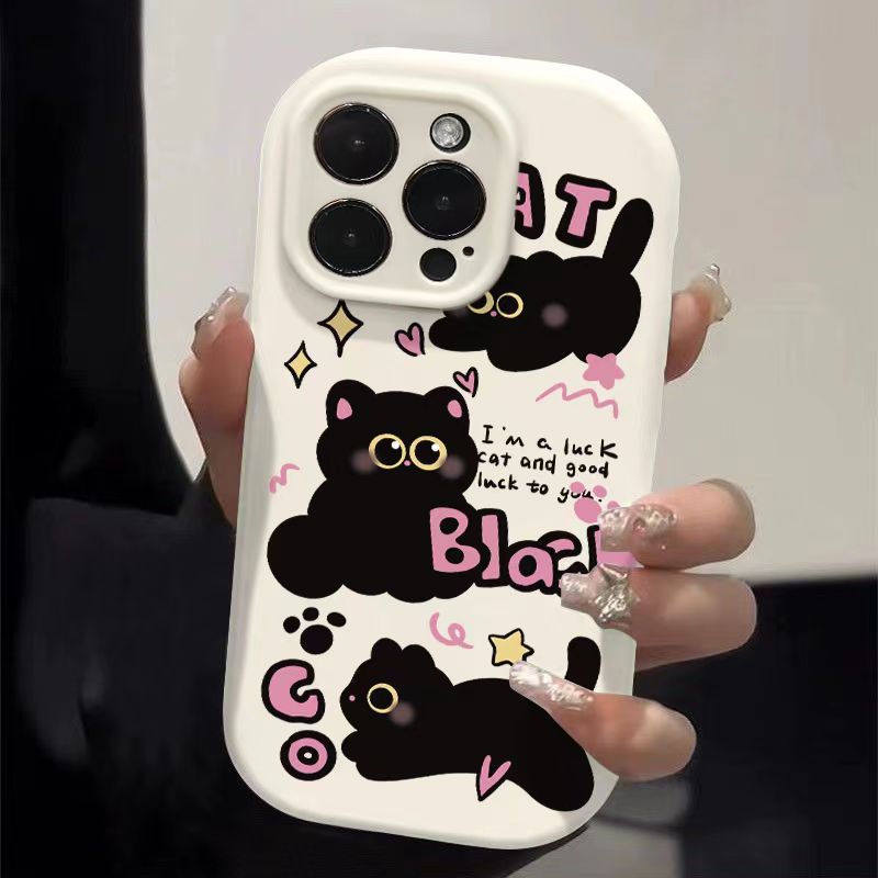 粉英文黑猫适用于苹果15pro手机壳16promax防摔14lus欧美13萌系12高级感16PRO磨砂感14pro可爱11网红款