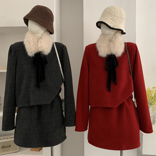 半身裙两件套 欧玛莱 上衣 富家千金V领长袖 6015 圣诞新年跨年冬季