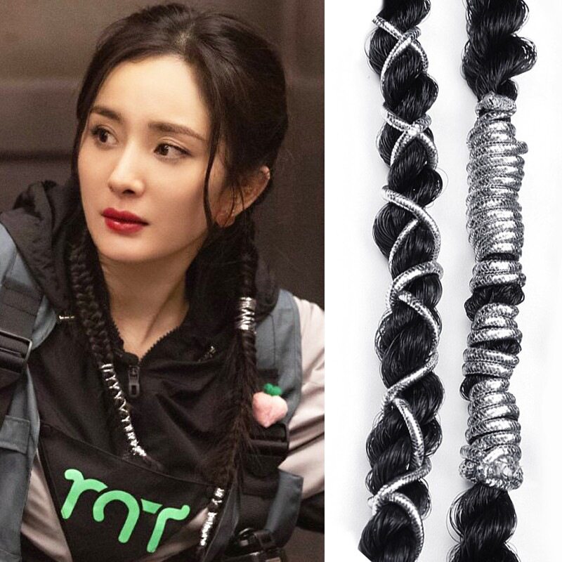 新款编发头饰仙韩式银绳扎头发女脏辫发绳嘻哈渐变色彩色细发带