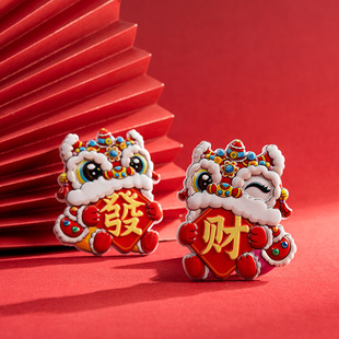 新年喜庆发财醒狮冰箱贴马年可爱3d磁贴装饰旋转聚盆树脂磁性贴