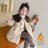 女童加绒棉衣冬季2025新款儿童韩版洋气加厚保暖时尚冬装翻领外套，童装棉衣，祺妙童装
