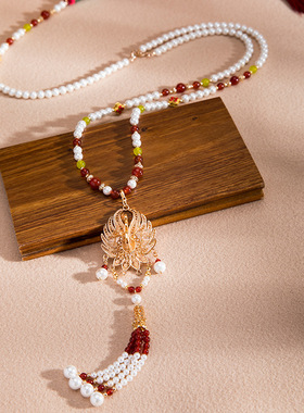 清仓背云长流苏璎珞汉服配饰贝珠玛瑙吊坠新中式订婚服项链