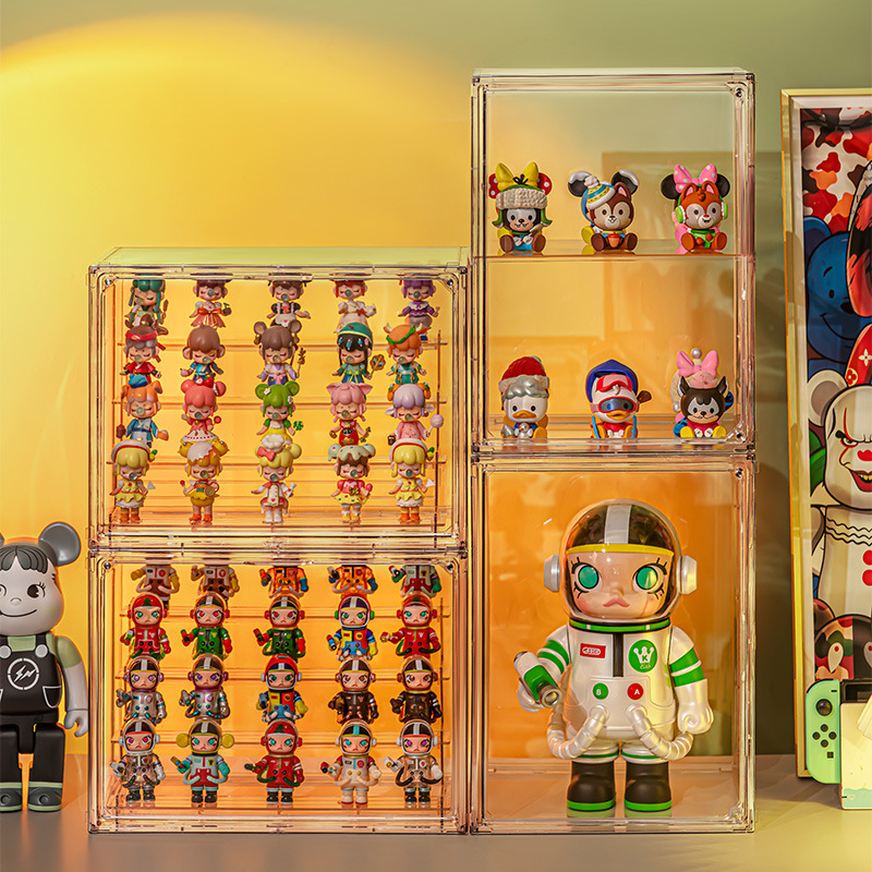 手展示盒透明可叠加防尘柜盲盒收纳架子玩偶娃娃积木熊乐摆柜