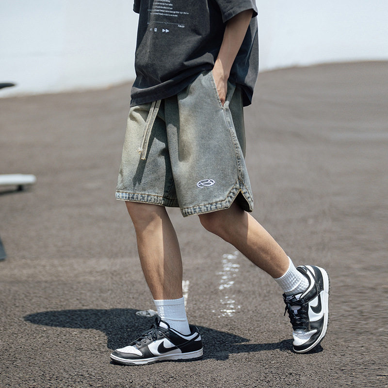 下摆开叉短裤夏新款潮牌绣花设计五分裤L2286-P50控78，男装牛仔裤，电商A362