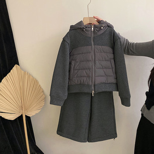 设计感连帽夹棉外套2025纯色加绒休闲裤 新款 两件套潮 冬季 女童韩版