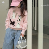 女童毛衣加厚2025年秋冬新款卡通水貂毛针织衫中大儿童休闲打底衫，童装毛衣，祺儿童装
