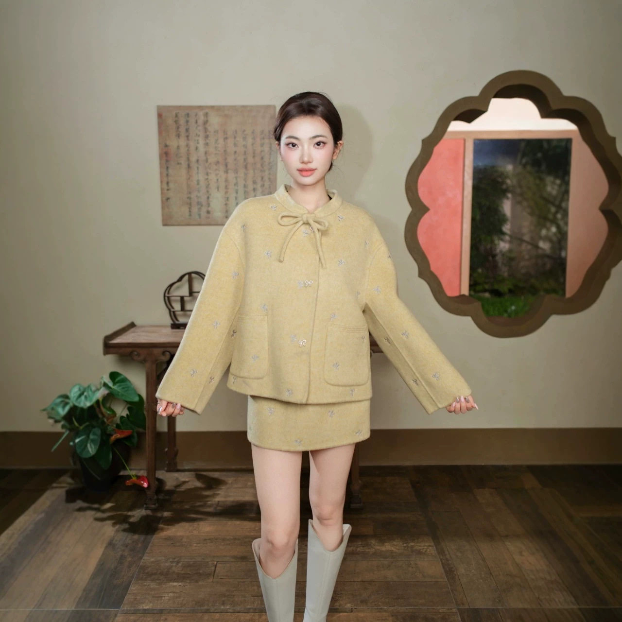 双面羊毛少女大衣套装秋冬新款