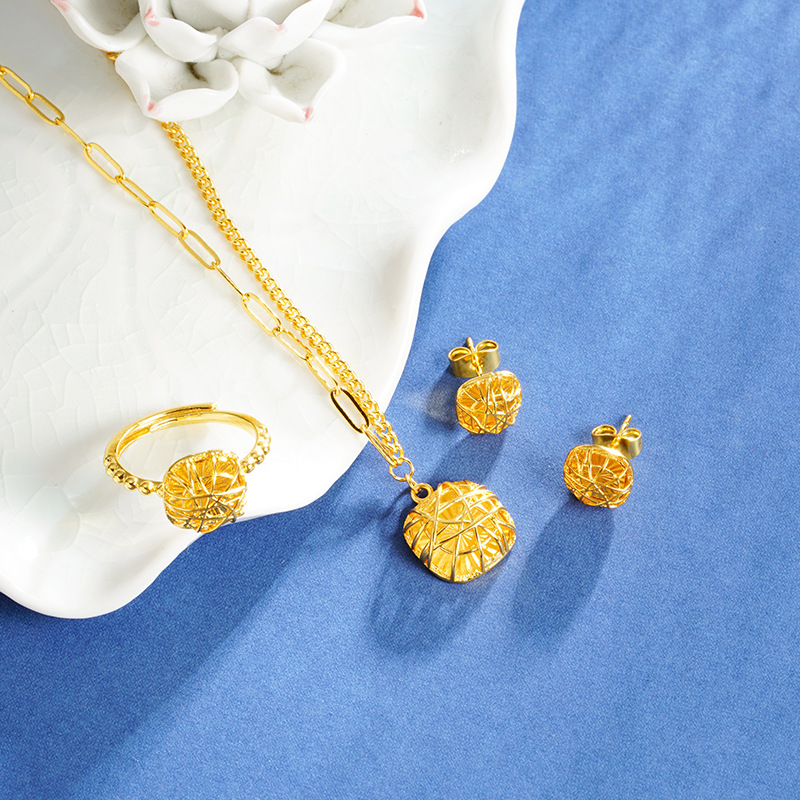 越南沙金小方糖吊坠项链耳钉戒指