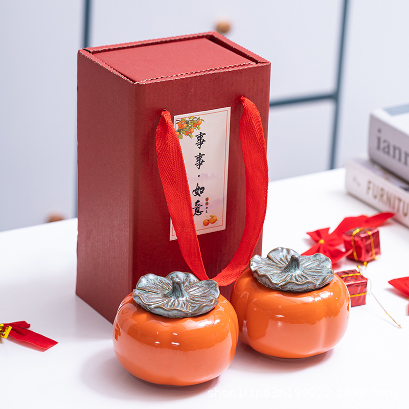 中式事事如意陶瓷柿子茶葉
