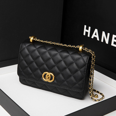 轻奢小香风菱格链条包新款时尚百搭肩斜挎气质牛皮DIY小方包女包