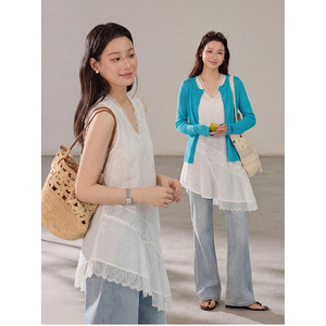 【歌铭】级感韩系V领蕾丝花边连衣裙女2026夏季新款背心裙CG065