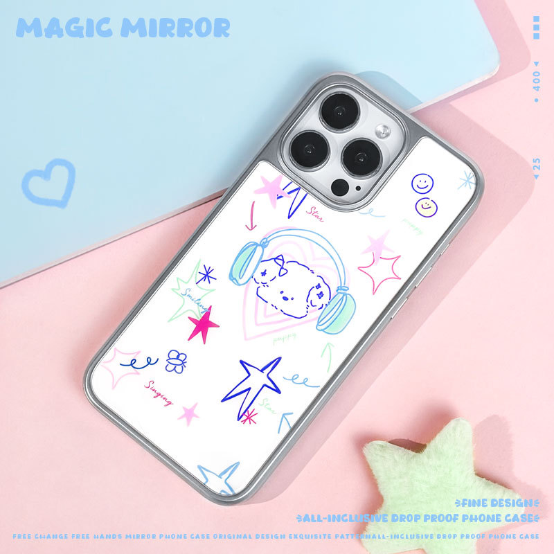 苹果iPhone16卡通磁吸AG磨砂碳纤纹17Promax手机壳适用14卡通小狗听歌创意图案