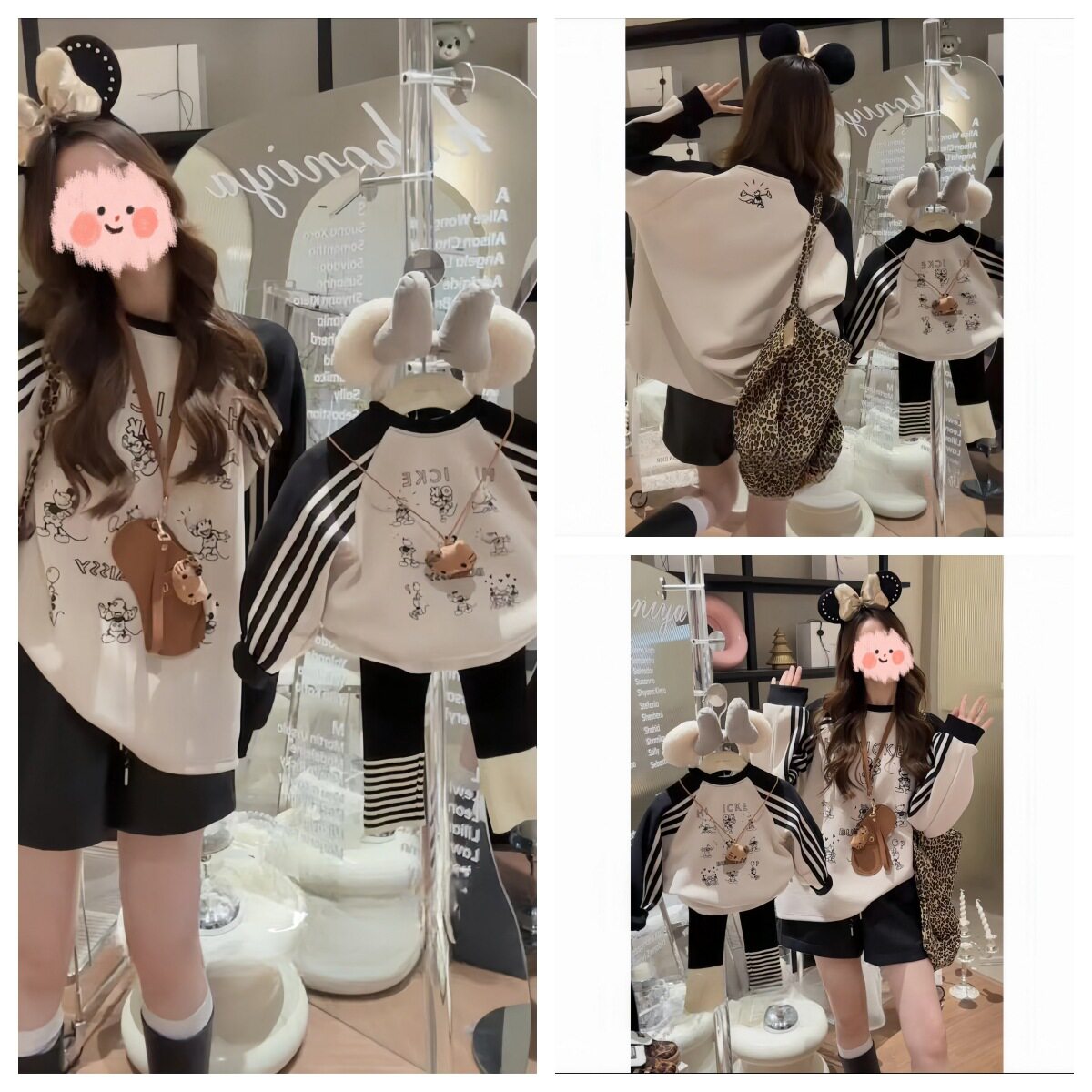 亲子装2026秋季亲子韩版宽松可爱卡通印花条纹母女款卫衣一家三口