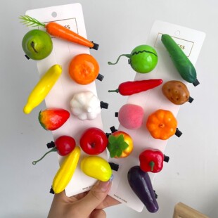 仿真水果蔬菜头发夹子水蜜桃苹果爆款 地摊小夹子发饰 女可爱1一元