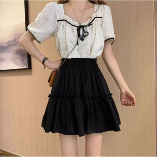裙子女夏天腰a字短裙百褶蓬蓬裙大码夏季半身裙小个子女装ins潮