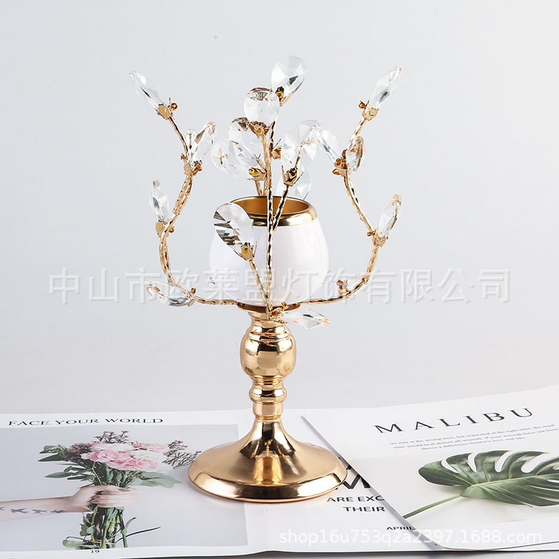 欧式轻奢水晶蜡烛台创意金属摆件美式餐桌浪漫烛光家居茶几装饰品