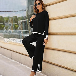 Women 2 Piece Sets Tracksuits Knit Sweater Top Wide Leg Pant