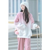 2023新款 秋冬 多巴胺奶系穿搭一整套炸街微胖mm显瘦羊羔毛两件套装