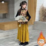 女童2025年冬季新款刺绣年服三件套女大童民族风中式盘扣复古唐装，童装外套，祺儿童装