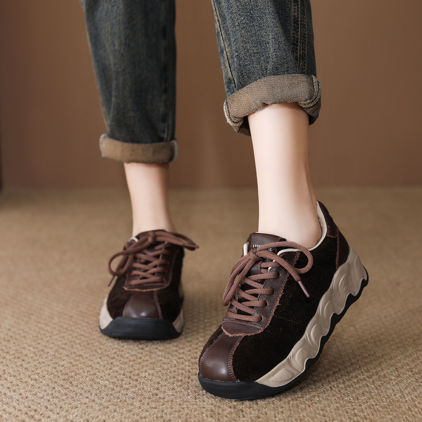 头层牛皮运动休闲鞋复古