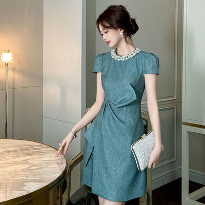 设计感小众蝴蝶结连衣裙女夏季法式轻奢小个子气质名媛高端礼服裙