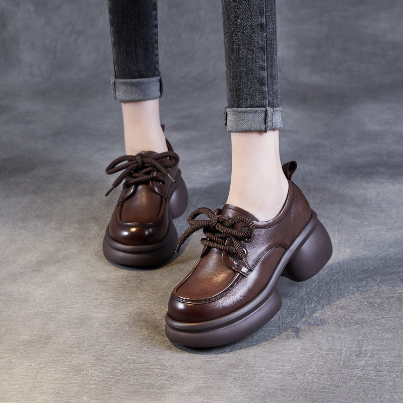 头层牛皮英伦风乐福鞋女2026春季新款松糕厚底小皮鞋休闲百搭鞋子