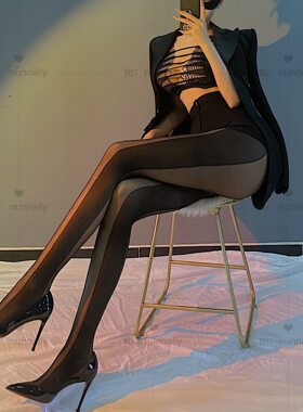 显瘦侧边竖条纹拼接丝袜女夏季薄款性感黑丝防勾打底连裤袜子