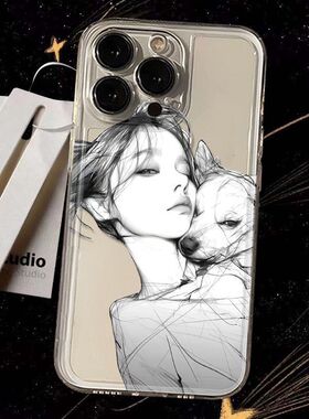 Girl Holding Dog Cartoon Clear Shockproof Case 适用 iPhone 17 Pro 16 Pro Max 15 14 11 Precise Cutout